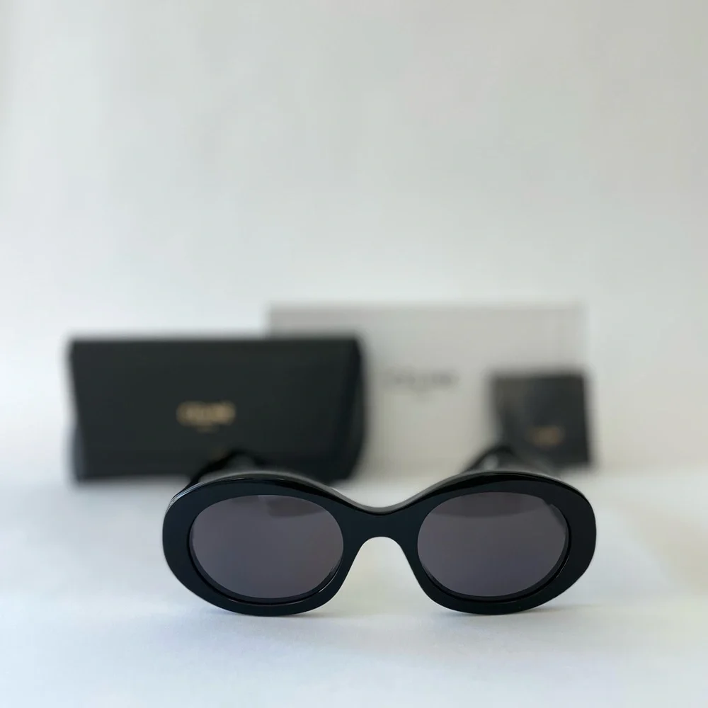 NWT CELINE Oval Triomphe Sunglasses, Black Acetate, 100% AUTHENTIC!! - Picture 3 of 10